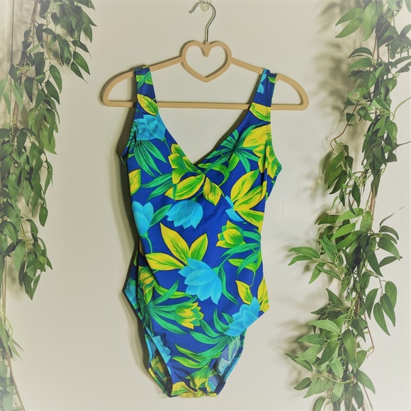 Vintage Floral Print One Piece Swimsuit - Picture 1 of 5